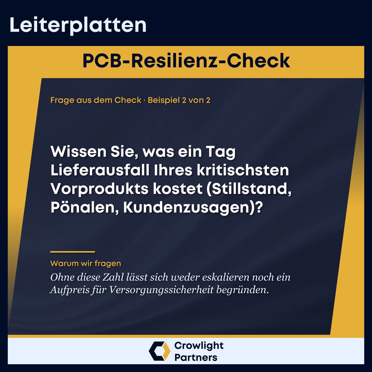 Beispielfrage aus dem Check: Wissen Sie, was ein Tag Lieferausfall Ihres kritischsten Vorprodukts kostet?
