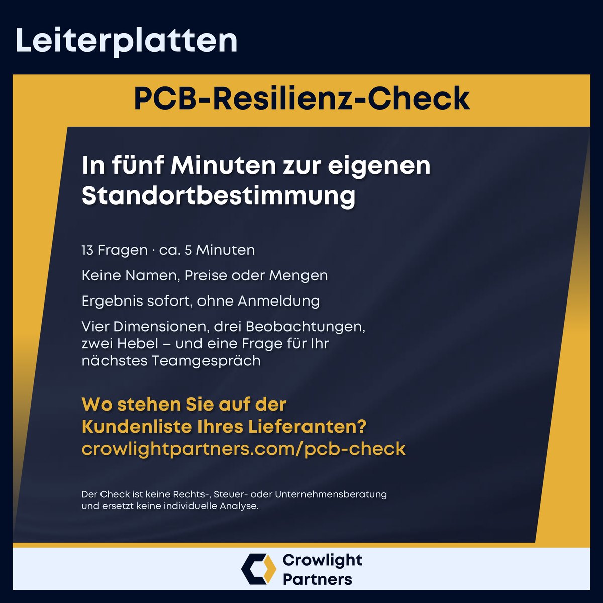 In fünf Minuten zur eigenen Standortbestimmung: 13 Fragen, keine Namen, Preise oder Mengen, Ergebnis sofort, ohne Anmeldung.